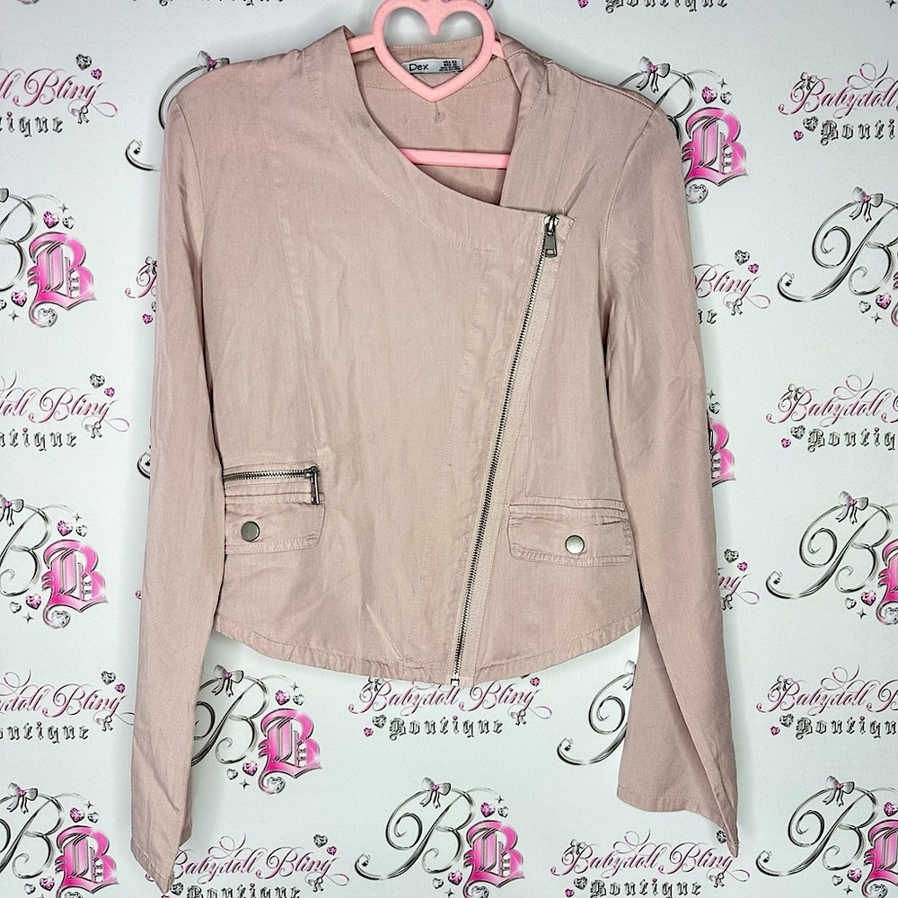 Dex cardigan coat blazer style pink silver dusty rose zip up zipper classy